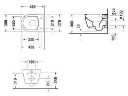 Duravit ME by Starck Wand-WC Compact, Ausführung kurz mit WC-Sitz, mit WonderGliss, weiß