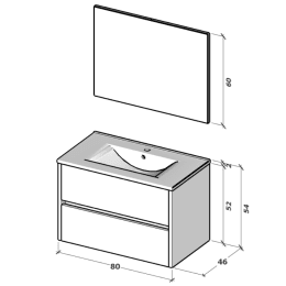 Riho Porto Wave 80 x 46 cm Waschtisch mit Waschtischunterschrank und LED-Spiegel