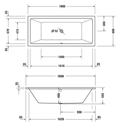 Duravit No.1 Rechteck-Badewanne, Einbau 1800x800 mm weiß