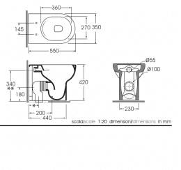 Azzurra Stand-Tiefspül-WC Nuvola 550x350 mm, spülrandlos, aus Keramik, weiß