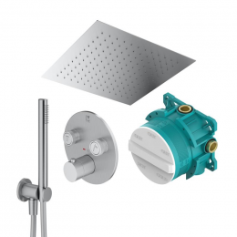 Mariner Duschsystem mit Eden round Thermostat mit Regenpaneel für Deckeneinbau chrom gebürstet