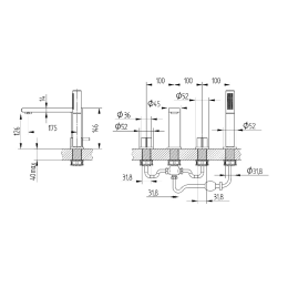 Avenarius Linie 230 4-Loch Wannenbatterie chrom mit Auslauf