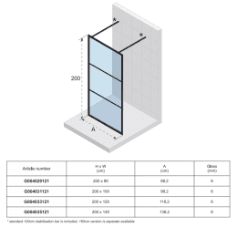 Riho Grid 401 freistehende Duschwand aus Klarglas für Walk-In-Dusche Matt schwarz, Höhe 200 cm