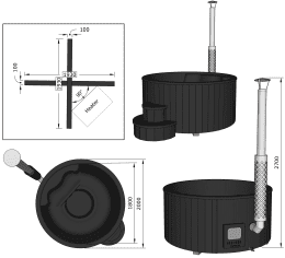 Fjordholz Hot Tub DeLux 200 Black Series SET mit Abdeckung, Spa-System und LED