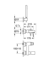 Grohe Eurocube Badewanne Einhebelmischer, verchromt