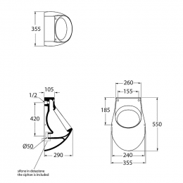 Azzurra Absaug-Urinal NUVOLA für Deckel 355x550x290 mm inkl. Befestigung