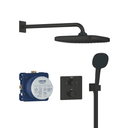 Grohe Brauseset mit Unterputz-Thermostat, mit Einbaukörper, 25x25 cm, 2 Strahlarten, schwarz matt