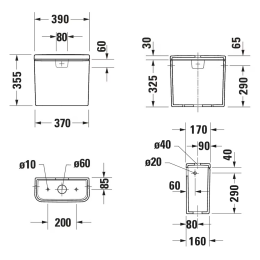 Duravit DuraStyle Basic Spülkasten Seitenanschluss Dual Flush weiß, Anschluss rechts/links