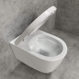 PREMIUM 100 Wand-Tiefspül-WC-SET mit Montagezubehör, spülrandlos, oval, mit WC-Sitz