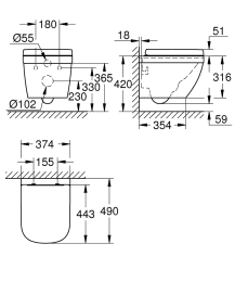 Grohe Euro Ceramic Wand-WC mit WC-Sitz SoftClose, Rimless, Triple Vortex, Alpinweiß