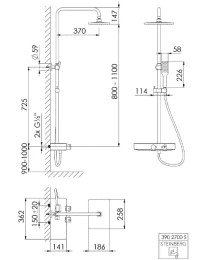 Steinberg 390 Aufputz-Duschsystem mit Thermostat 26x19 cm, schwarz matt