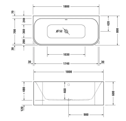 Duravit Happy D.2 Plus Freistehende Badewanne, 180x80 cm, weiß/Graphit super matt