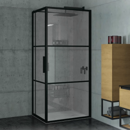 Riho Grid 203 Duschkabine Eckeinstieg mit Festteil und Seitenwand, schwarz matt