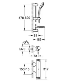 Grohtherm 2000 Thermostat-Duscharmatur, Duschset 600 mm, verchromt
