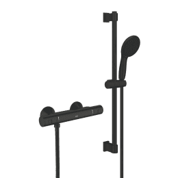 Grohe Duschset QuickFix Precision Start - Duschset mit Thermostat, schwarz matt
