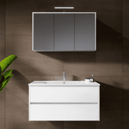 Riho Porto Wave 100 x 46 cm Waschtisch mit Waschtischunterschrank und LED-Spiegelschrank