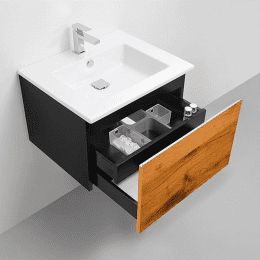 Waschtischunterschrank mit Waschbecken Serie ELA 61 x 42 cm, schwarz, Eiche dunkel