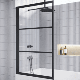 Riho Grid 501 Badewannenabtrennung aus Glas mit modernem, industriellem Look, 80 x 150 cm