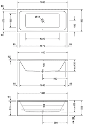 Duravit D-Code Rechteck-Badewanne 180x80 cm, weiß