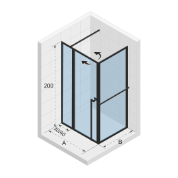 Riho Pendeltür mit Seitenwand LUCID 203 mit Festteil schwarz matt