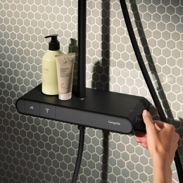 Hansgrohe Activera Q - Duschset mit Thermostat, 29 x 18 cm, 2 Strahlarten, EcoSmart+, matt schwarz
