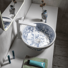 Sapho PRIORI Keramik-Waschtisch Ø 41 cm, weiß mit blau Muster