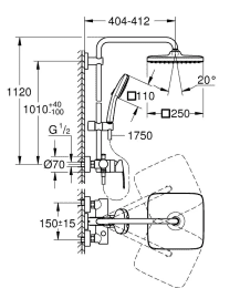 Grohe Vitalio Comfort Duschset mit Armatur, 25x25 cm, 2 Strahlarten, Chrom
