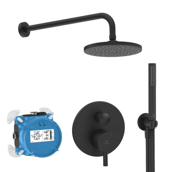 Ideal Standard CeraLine Brauseset mit Unterputz-Mischer, mit Einbaukörper, mattschwarz