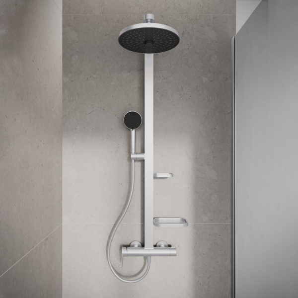 Ideal Standard ALU+Duschset mit Armatur, Durchmesser 26 cm, 2 Strahlarten, Silber