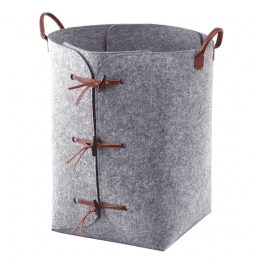 Aquanova Resa Wäschekorb aus Filz mit Ledergriffen grau H: 55 x Ø 45 cm