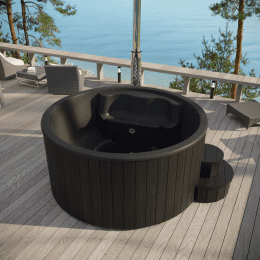 Fjordholz Hot Tub DeLux 200 Black Series SET mit Abdeckung, Spa-System und LED