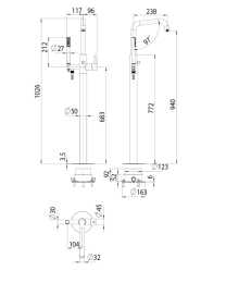 Bossini Teo Wannenarmatur, Bodenmontage, Einhebelmischer schwarz matt