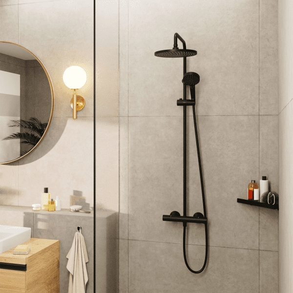 Hansgrohe Vernis Blend Aufputz-Duschsystem mit Thermostat mit EcoSmart, schwarz matt