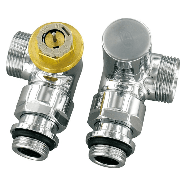 simplex Design-Thermostatventil-Set Winkeleckform D 3933 DN15 (1/2") AG 3/4" (Eurokonus) , Chrom