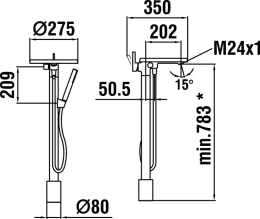 Laufen Kartell Bodenstehende Wannenbatterie Disc, mit Zubehör, Chrom