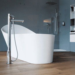 Laufen Palomba Collection Freistehende asymmetrische Badewanne 180x90 cm, LED-Beleuchtung, weiß-matt