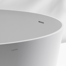 LAUFEN Val Badewanne freistehend rund Ø 130 cm mit integriertem Überlaufkanal weiß matt