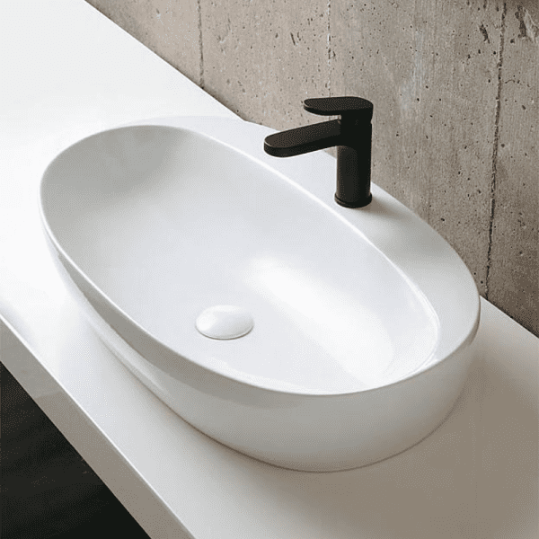 evenes Aufsatz-Waschtisch Elanda 600x420 mm Keramik mit Hahnloch weiß glänzend
