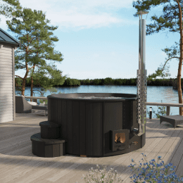 Fjordholz Hot Tub DeLux 200 Black Series SET mit Abdeckung, Spa-System und LED