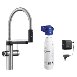 Blanco EVOL-S Pro Spültischarmatur mit flexiblem Arm, Spülbrause und Filterfunktion, edelstahl gebür
