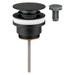 Klicker-Schaftventil Messing Matt Schwarz, DN32 11/4", ohne Überlauf, L: 0-70mm