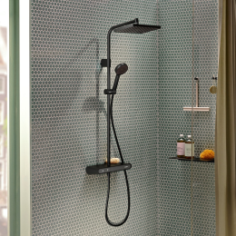 Hansgrohe Activera Q - Duschset mit Thermostat, 29 x 18 cm, 2 Strahlarten, EcoSmart+, matt schwarz