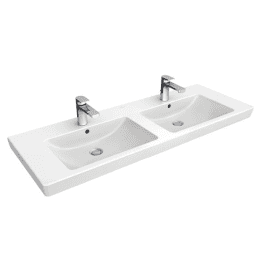 Villeroy & Boch Subway 2.0 Möbel-Doppelwaschtisch 130x47 cm, mit Überlauf, Hahnlöcher, Ceramicplus, 