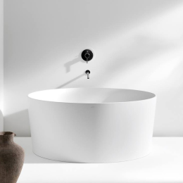 LAUFEN Val Badewanne freistehend rund Ø 130 cm mit integriertem Überlaufkanal weiß matt