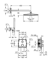 Grohe Precision Brauseset mit Thermostat für Unterputzmontage, 31x31 cm, Chrom