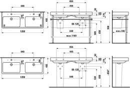 Laufen Pro S Doppelwaschtisch 120x47 cm, mit 2 Hahnlöchern, weiß