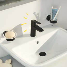 Grohe QuickFix Start Waschtischarmatur mit Push-Open-Ablaufgarnitur, schwarz matt