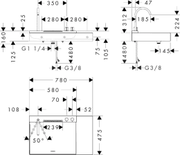 Hansgrohe Avalegra Waschtisch 78x48 cm, mit Thermostatbatterie und Brause, 2 Strahlarten, ohne Überl
