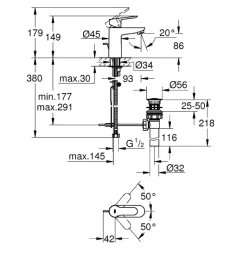 Grohe BauEdge Waschtischarmatur, mit Ablauf, Chrom