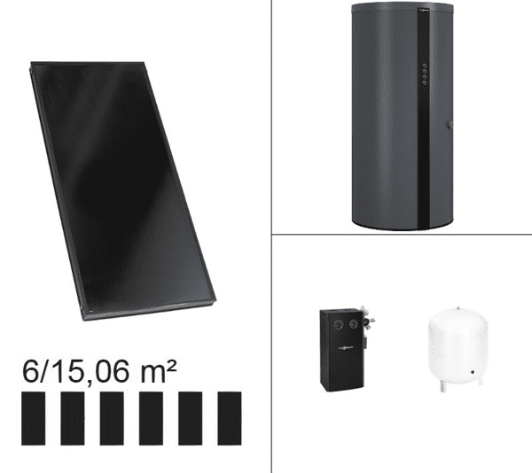 Viessmann Paket Vitosol 200-FM, 6x SV2F, HU Vitocell 340-M 910l SVKC vitographite